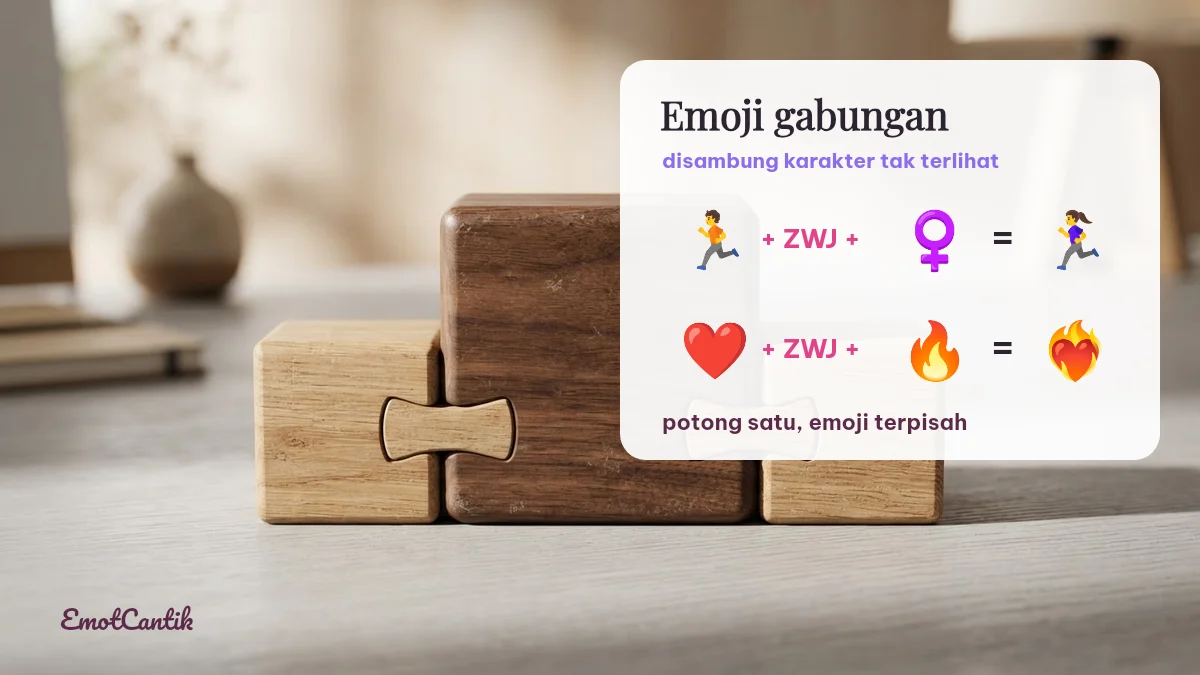 Emoji gabungan disambung Zero Width Joiner, contoh orang berlari dan hati terbakar