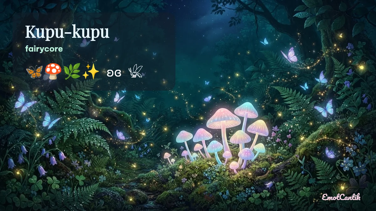 Emoji kupu-kupu aesthetic bergaya fairycore dengan simbol kupu-kupu teks