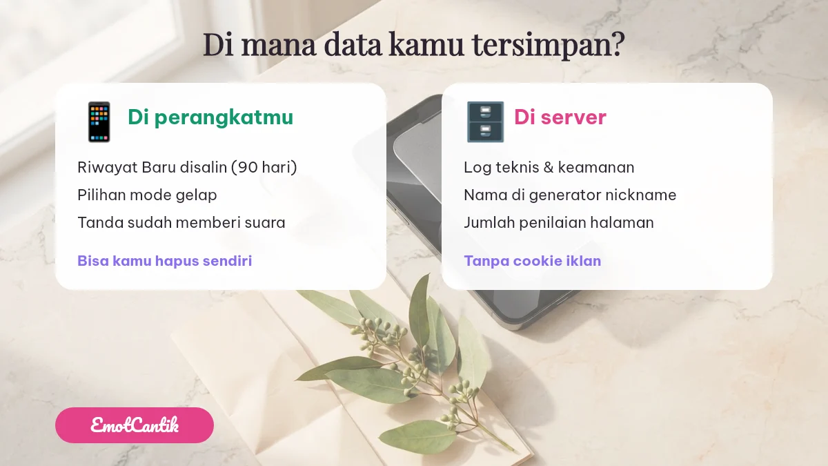 Data EmotCantik yang tersimpan di perangkat dan di server