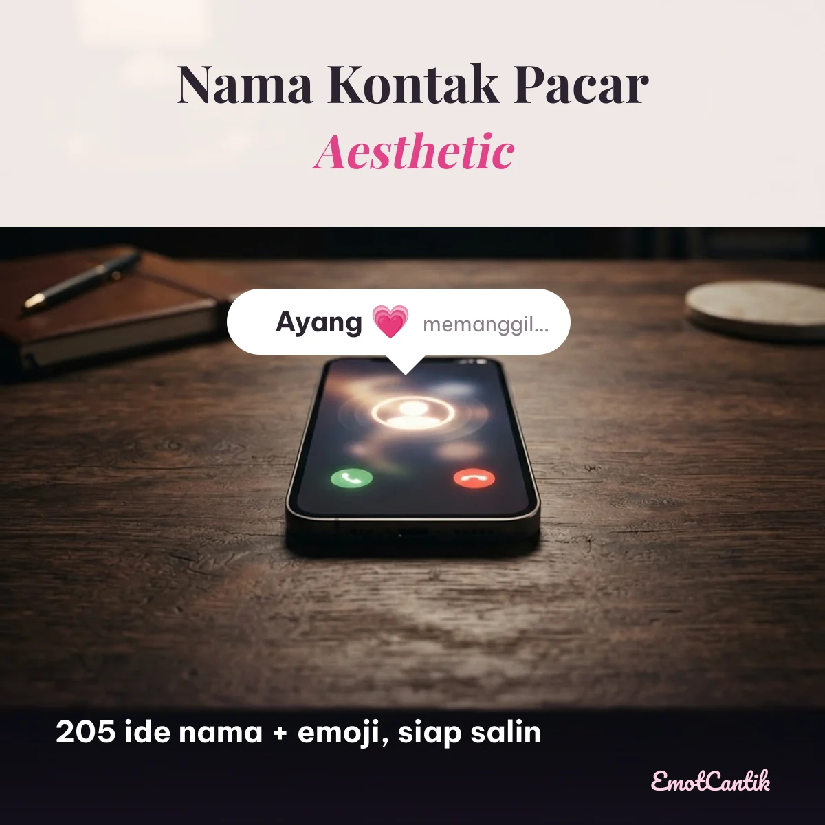 Nama kontak pacar aesthetic: contoh panggilan Ayang dengan emoji hati saat telepon masuk