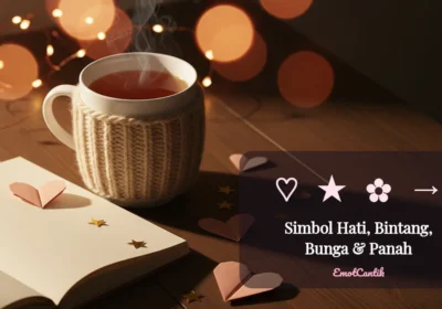 Simbol hati, bintang, bunga, dan panah siap salin di EmotCantik