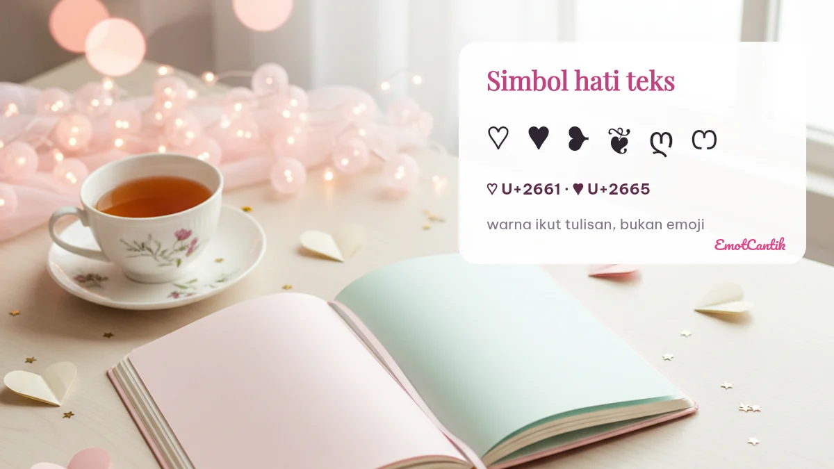 Simbol hati teks seperti white heart suit U+2661 dan black heart suit U+2665