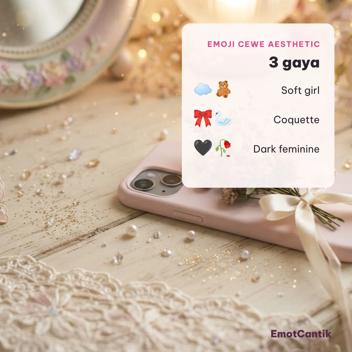 Emoji cewe aesthetic tiga gaya: soft girl, coquette, dan dark feminine