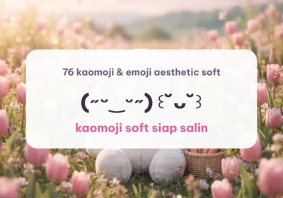 Kelinci boneka putih di antara bunga tulip merah muda, sampul kaomoji soft